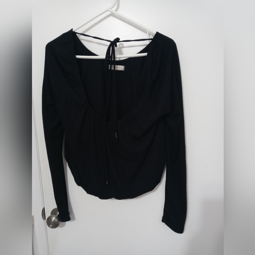 We The Free Long Sleeve lined Cropped balloon bottom Blouse with Tie At Back M